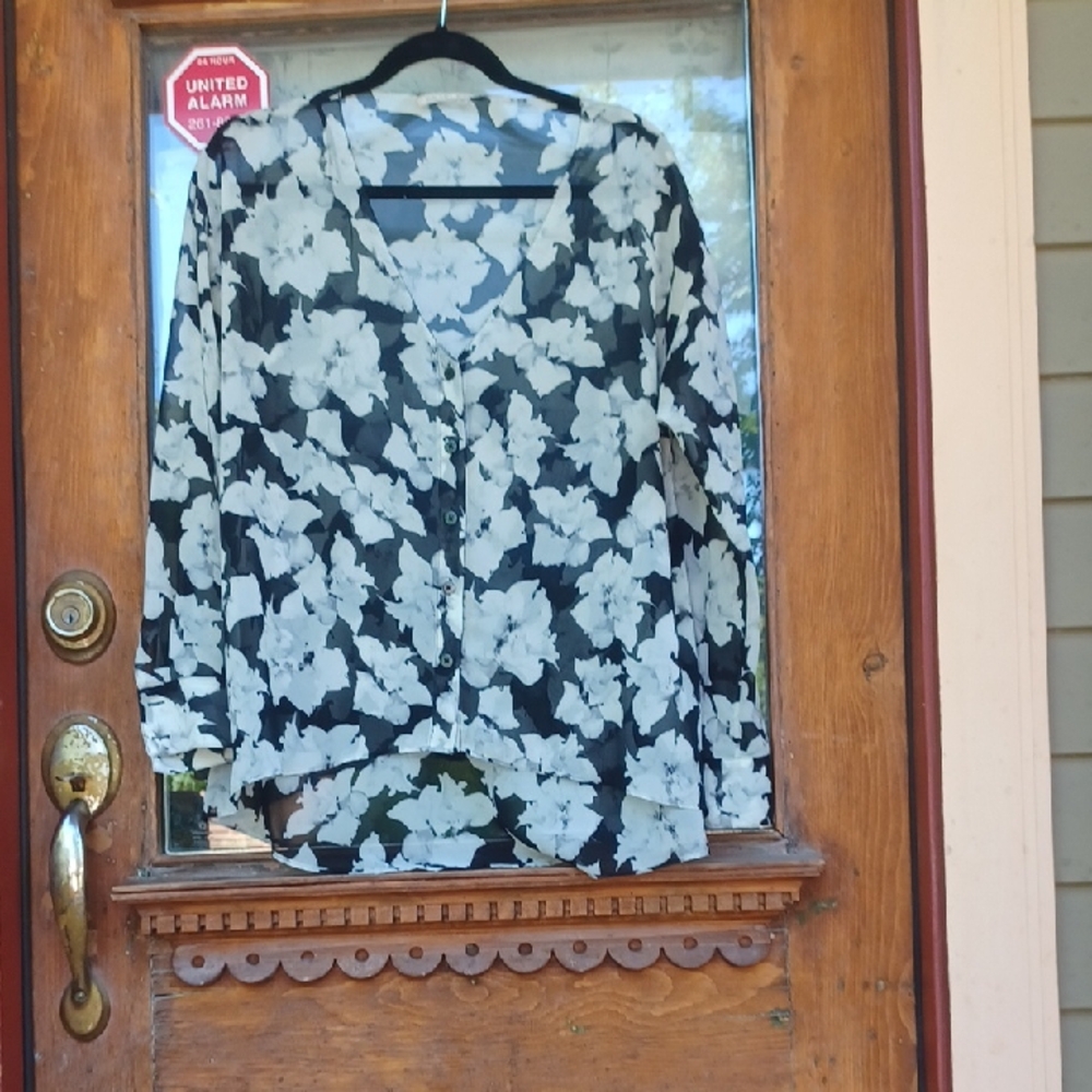 Floral Sheer Button-Up Blouse